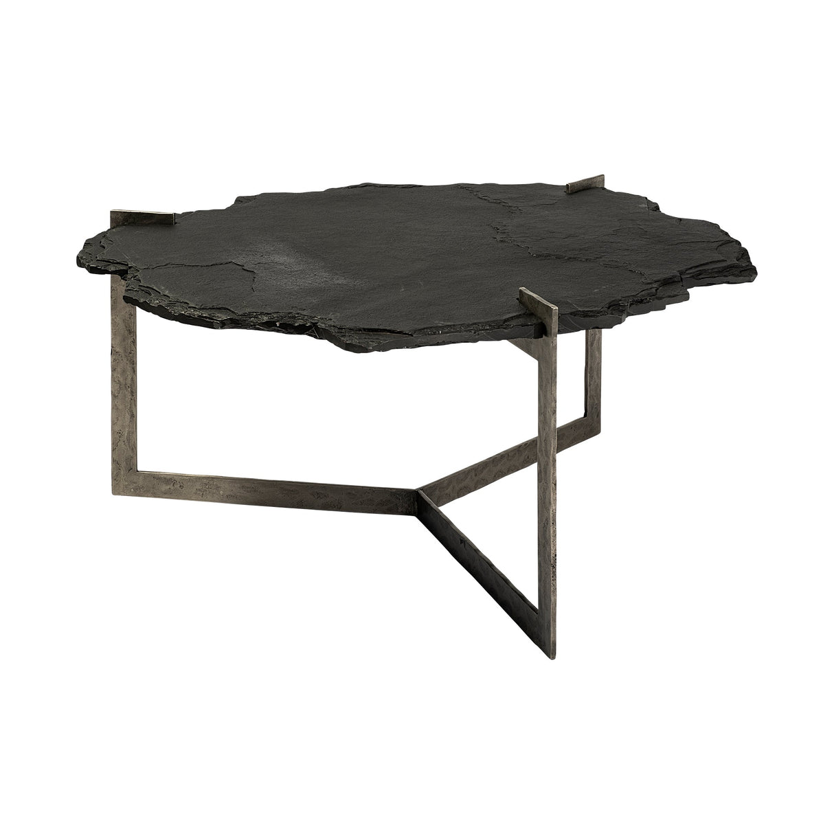 Shale 37" Irregular Live-Edge Black Slate w/Flat Iron Base Coffee Table by Mercana at Eve Furniture