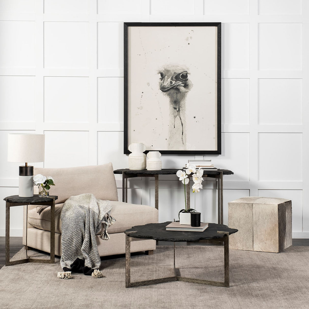 Shale III 50L x 20W Black Live-Edge Slate and Iron Console Table by Mercana at Eve Furniture