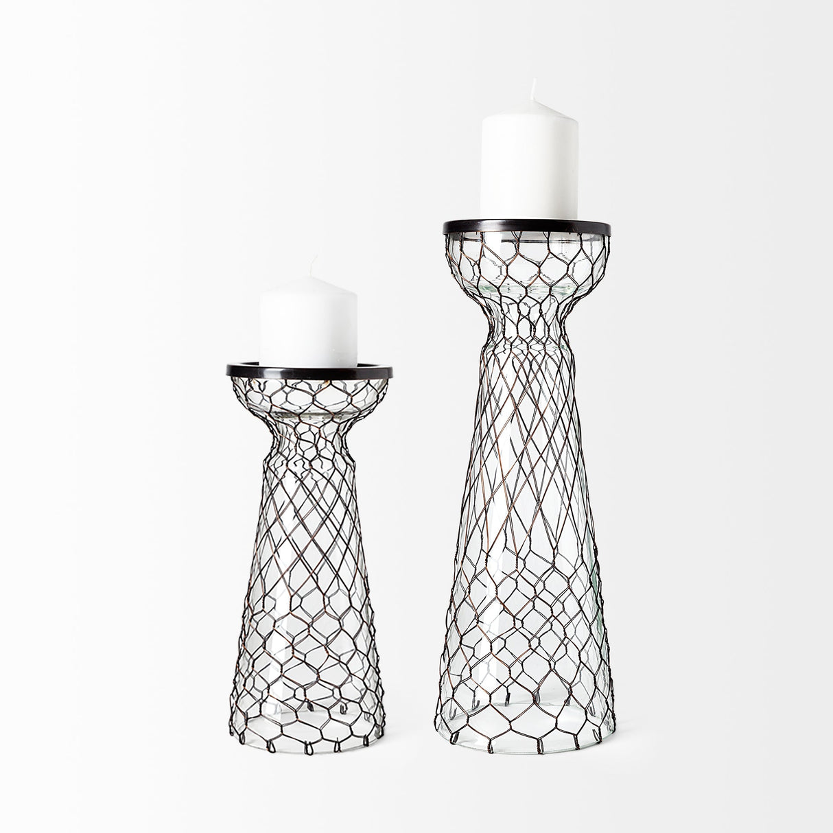 Shandra I Small Glass w/Metal Wire Snakeskin Pattern Table Candle Holder by Mercana at Eve Furniture