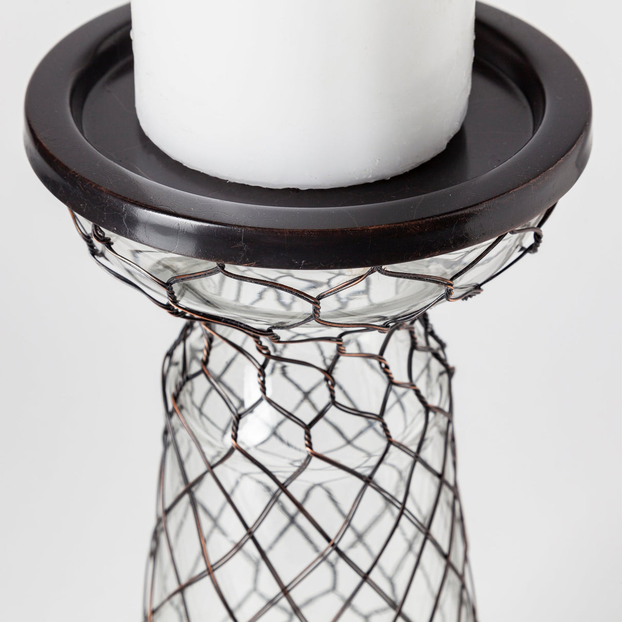 Shandra I Small Glass w/Metal Wire Snakeskin Pattern Table Candle Holder by Mercana at Eve Furniture