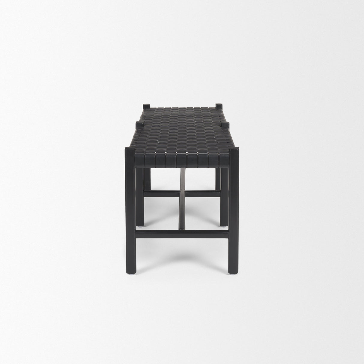Shane Black Wood w/ Woven Black Leather Bench by Mercana at Eve Furniture