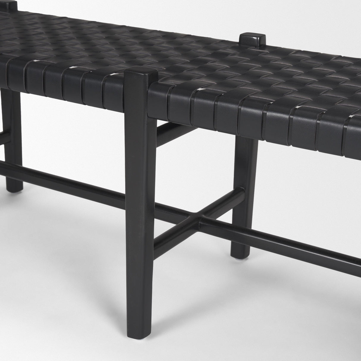 Shane Black Wood w/ Woven Black Leather Bench by Mercana at Eve Furniture