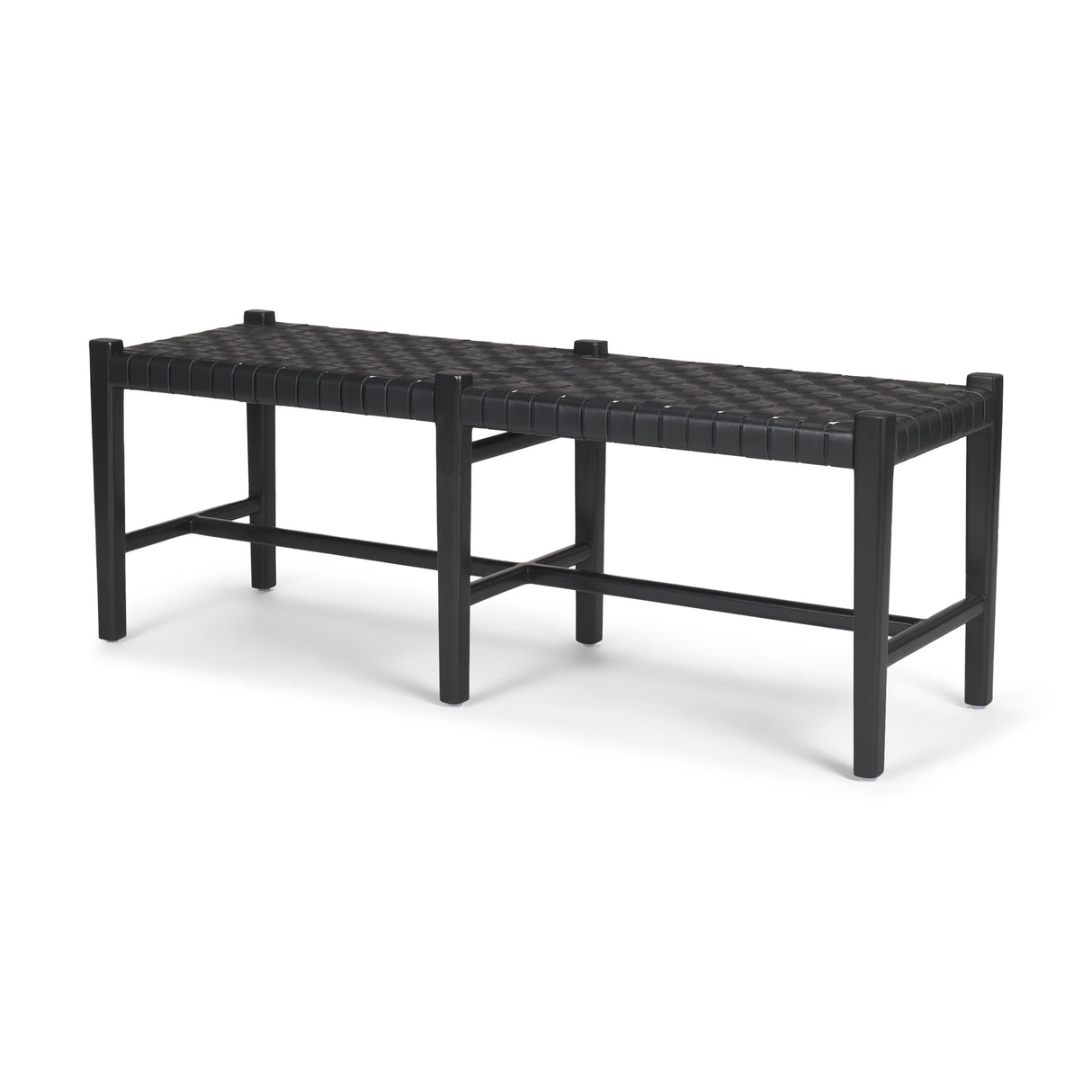Shane Black Wood w/ Woven Black Leather Bench by Mercana at Eve Furniture