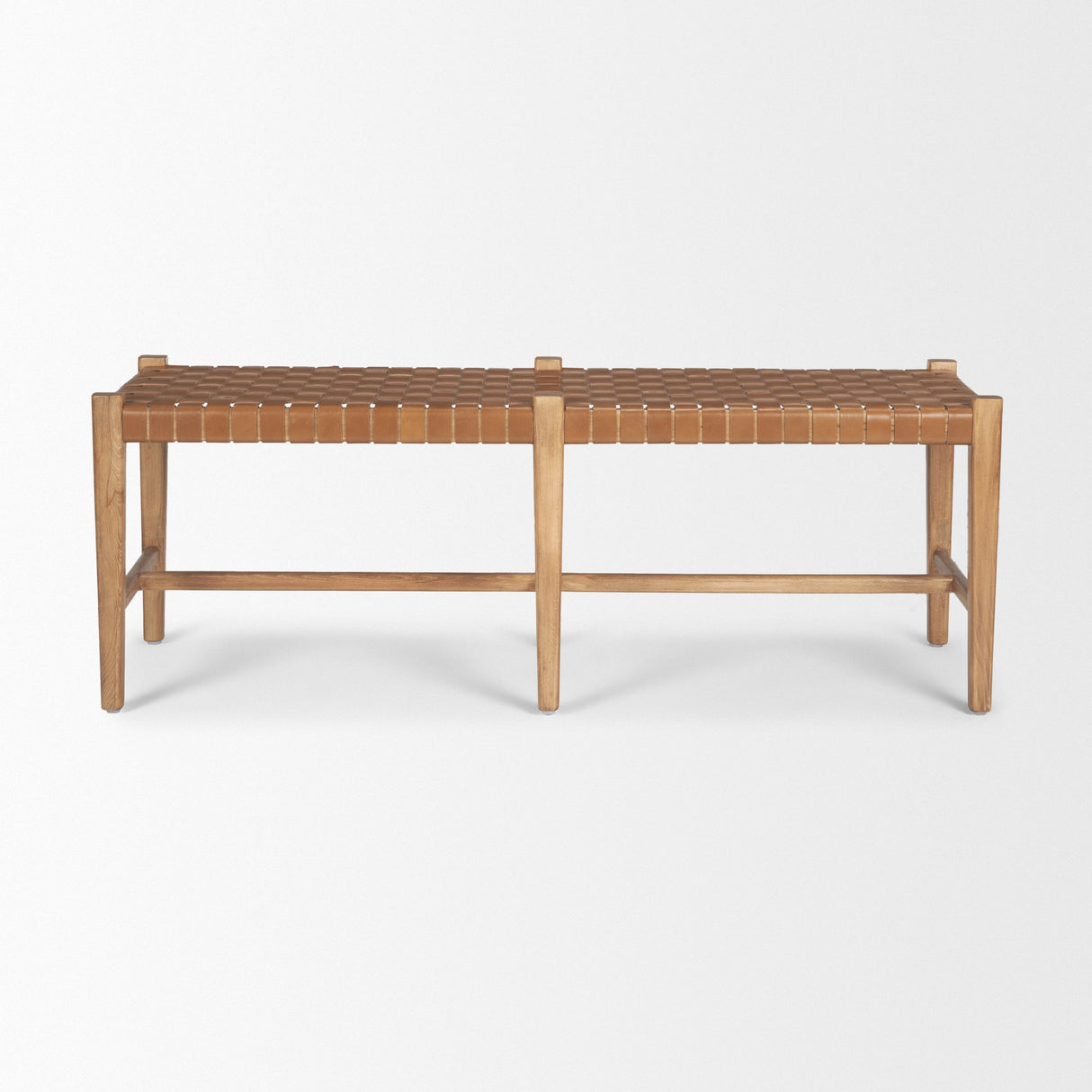Shane Brown Wood w/ Woven Brown Leather Bench by Mercana at Eve Furniture
