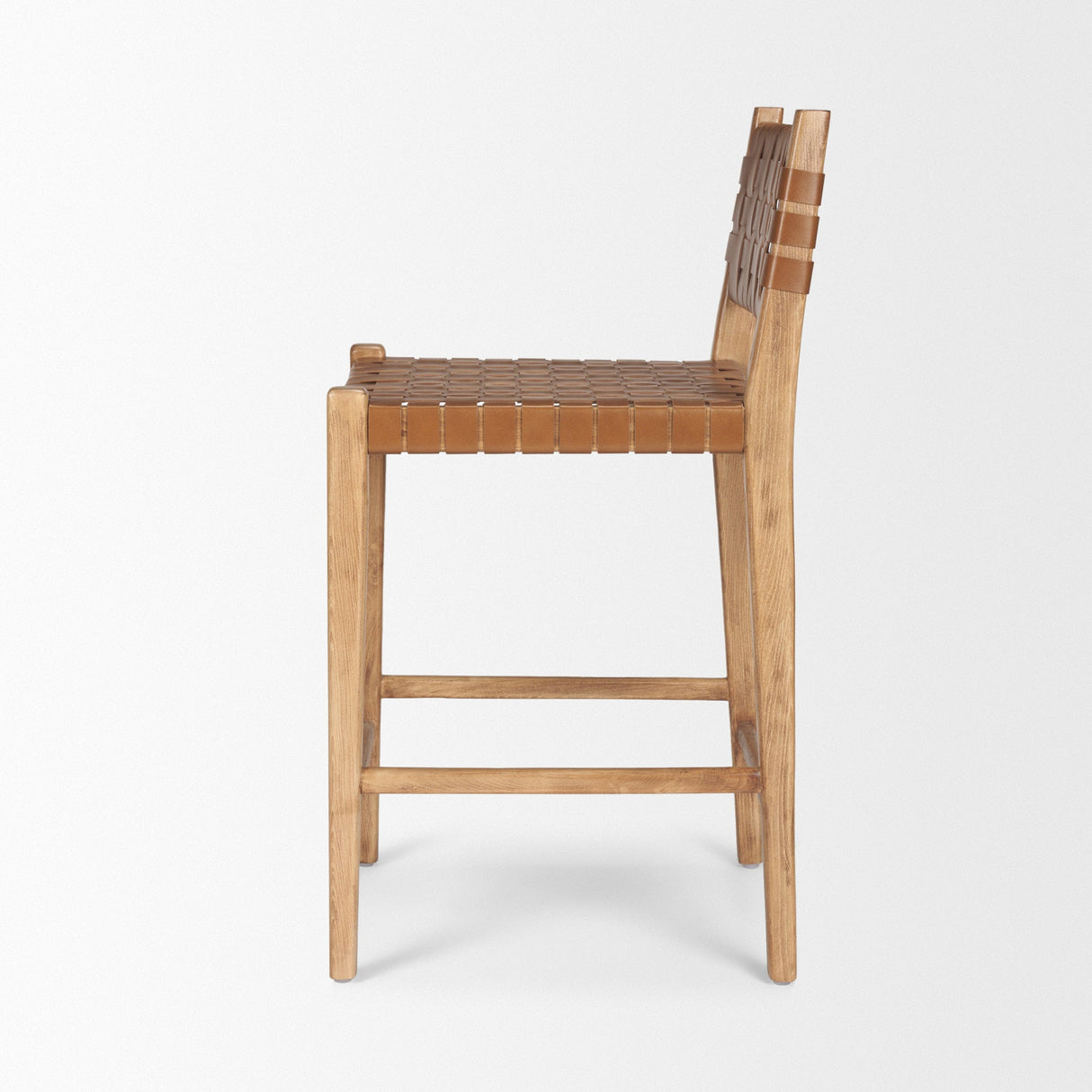 Shane Brown Wood w/ Woven Brown Leather Counter Stool by Mercana at Eve Furniture