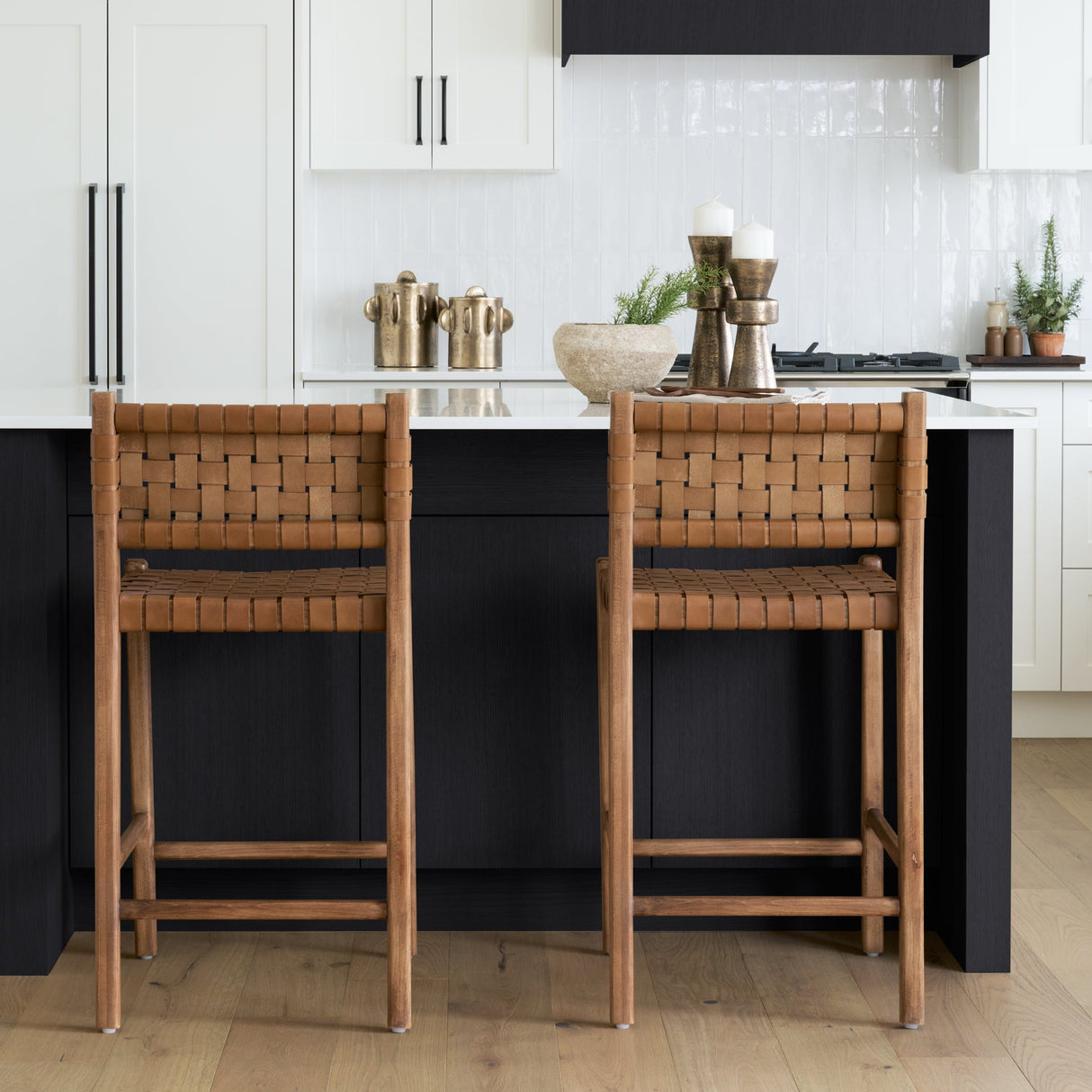 Shane Brown Wood w/ Woven Brown Leather Counter Stool by Mercana at Eve Furniture