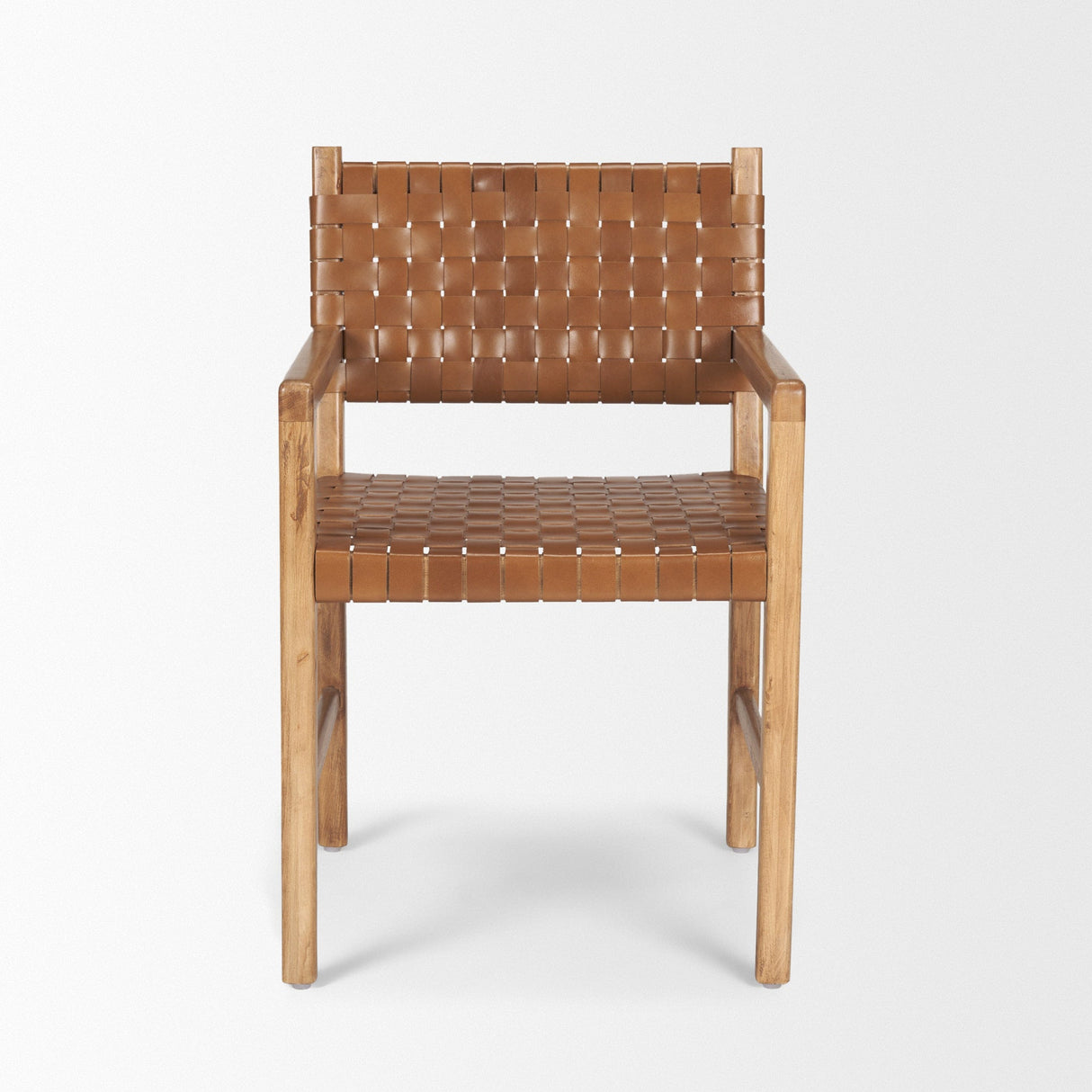 Shane Brown Wood w/ Woven Brown Leather Dining Armchair by Mercana at Eve Furniture