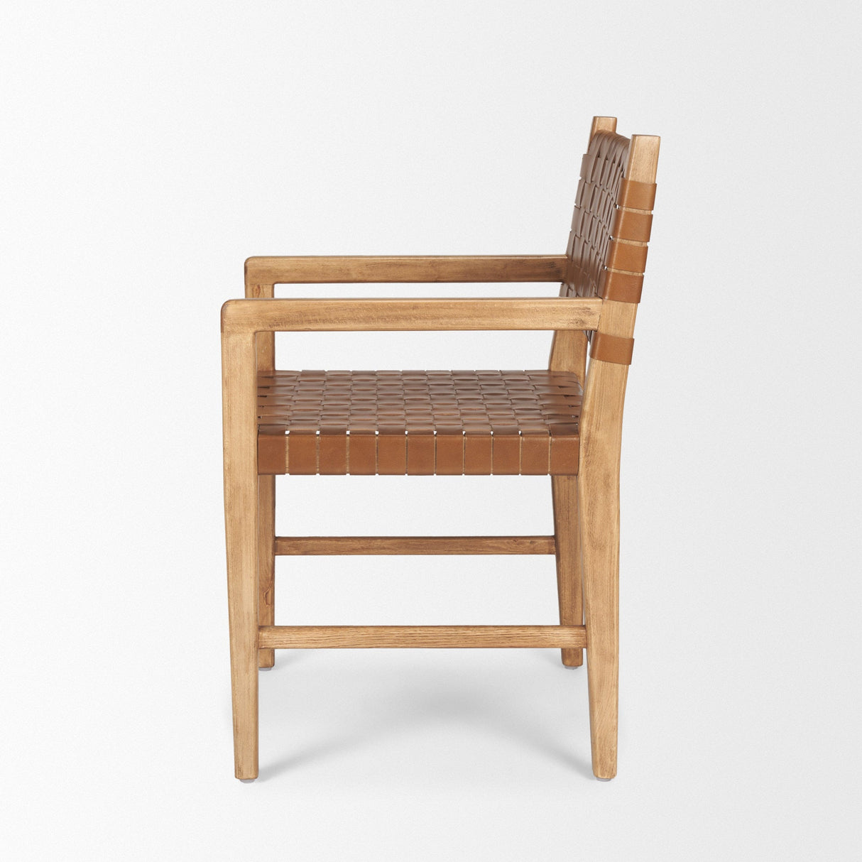 Shane Brown Wood w/ Woven Brown Leather Dining Armchair by Mercana at Eve Furniture
