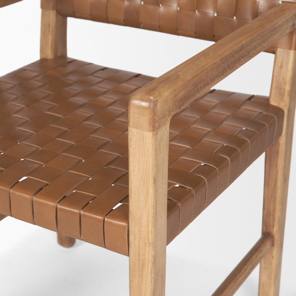 Shane Brown Wood w/ Woven Brown Leather Dining Armchair by Mercana at Eve Furniture