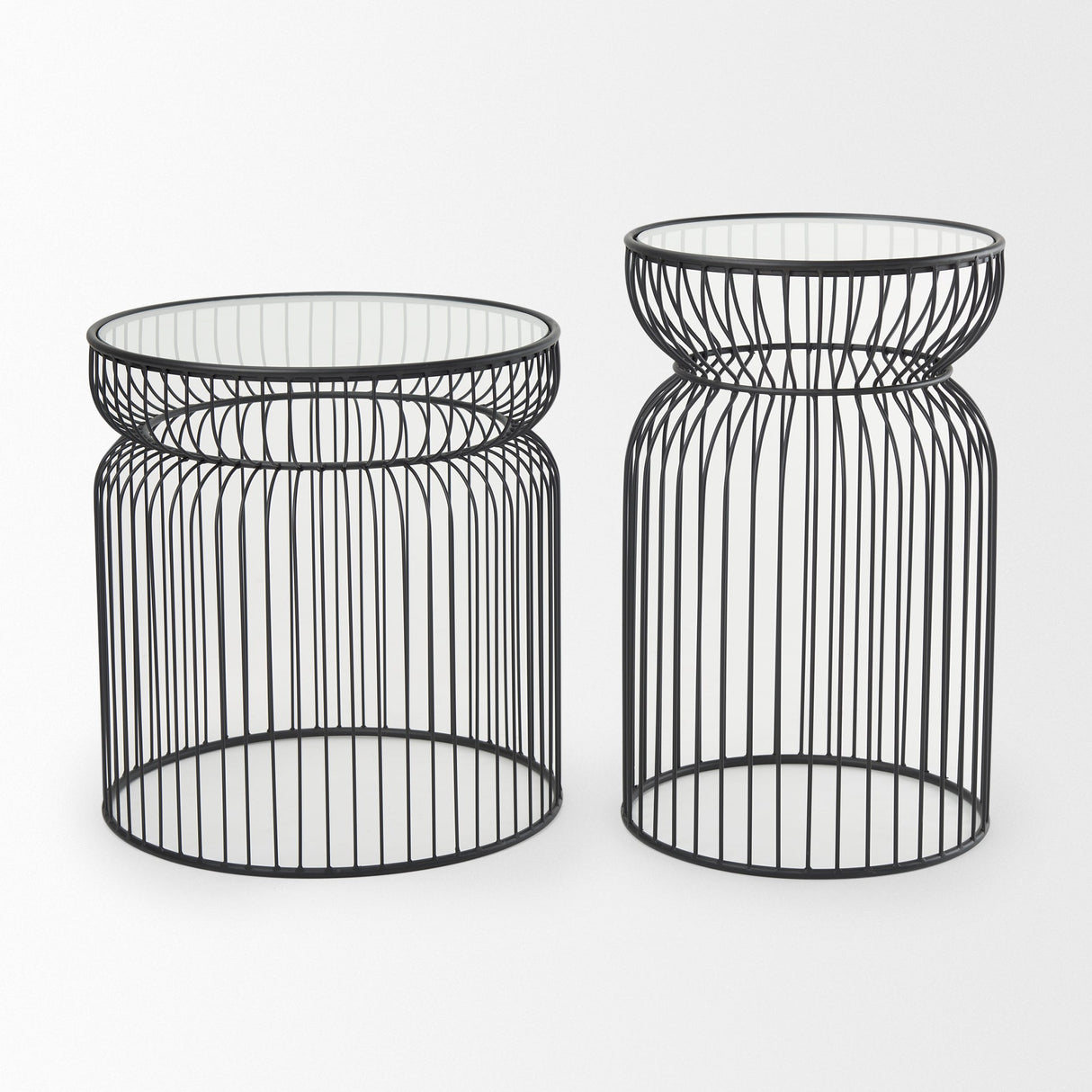 Shani Set of 2 Round, Black Metal w/ Glass, Accent Tables by Mercana at Eve Furniture