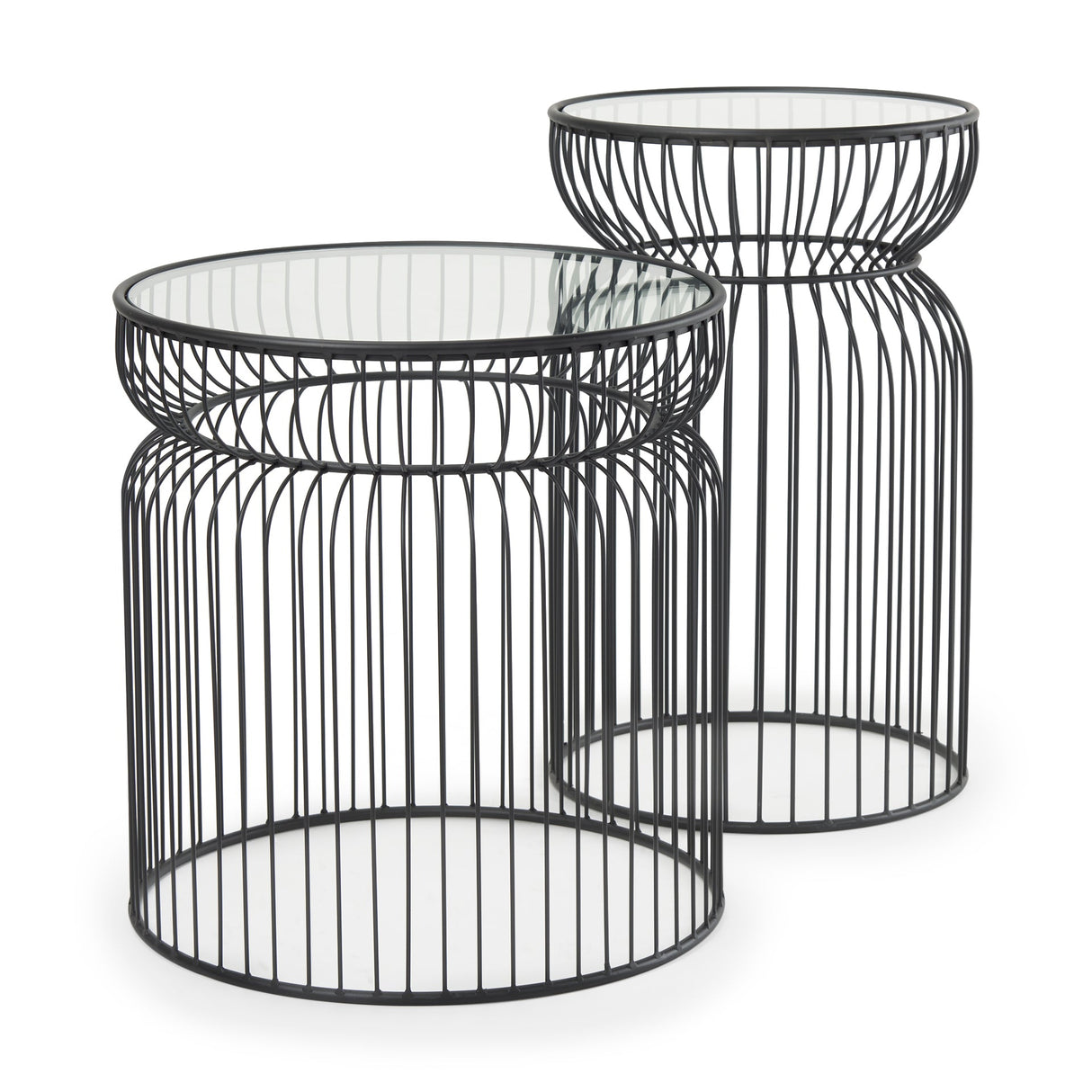 Shani Set of 2 Round, Black Metal w/ Glass, Accent Tables by Mercana at Eve Furniture