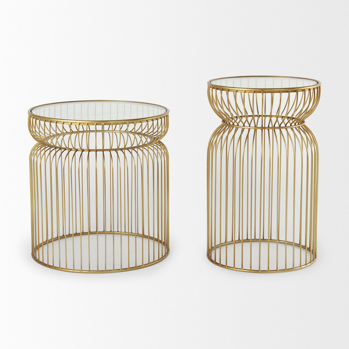 Shani Set of 2 Round, Gold Metal w/ Glass Accent Tables by Mercana at Eve Furniture