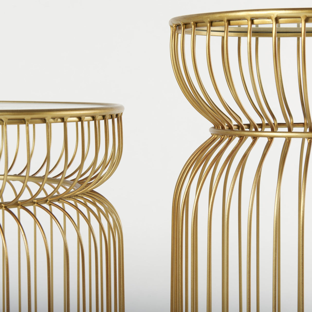 Shani Set of 2 Round, Gold Metal w/ Glass Accent Tables by Mercana at Eve Furniture