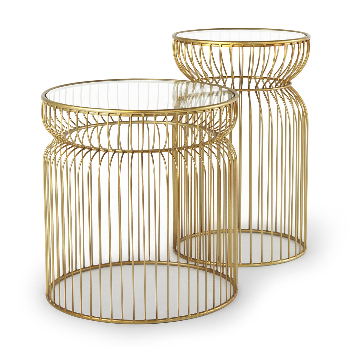 Shani Set of 2 Round, Gold Metal w/ Glass Accent Tables by Mercana at Eve Furniture