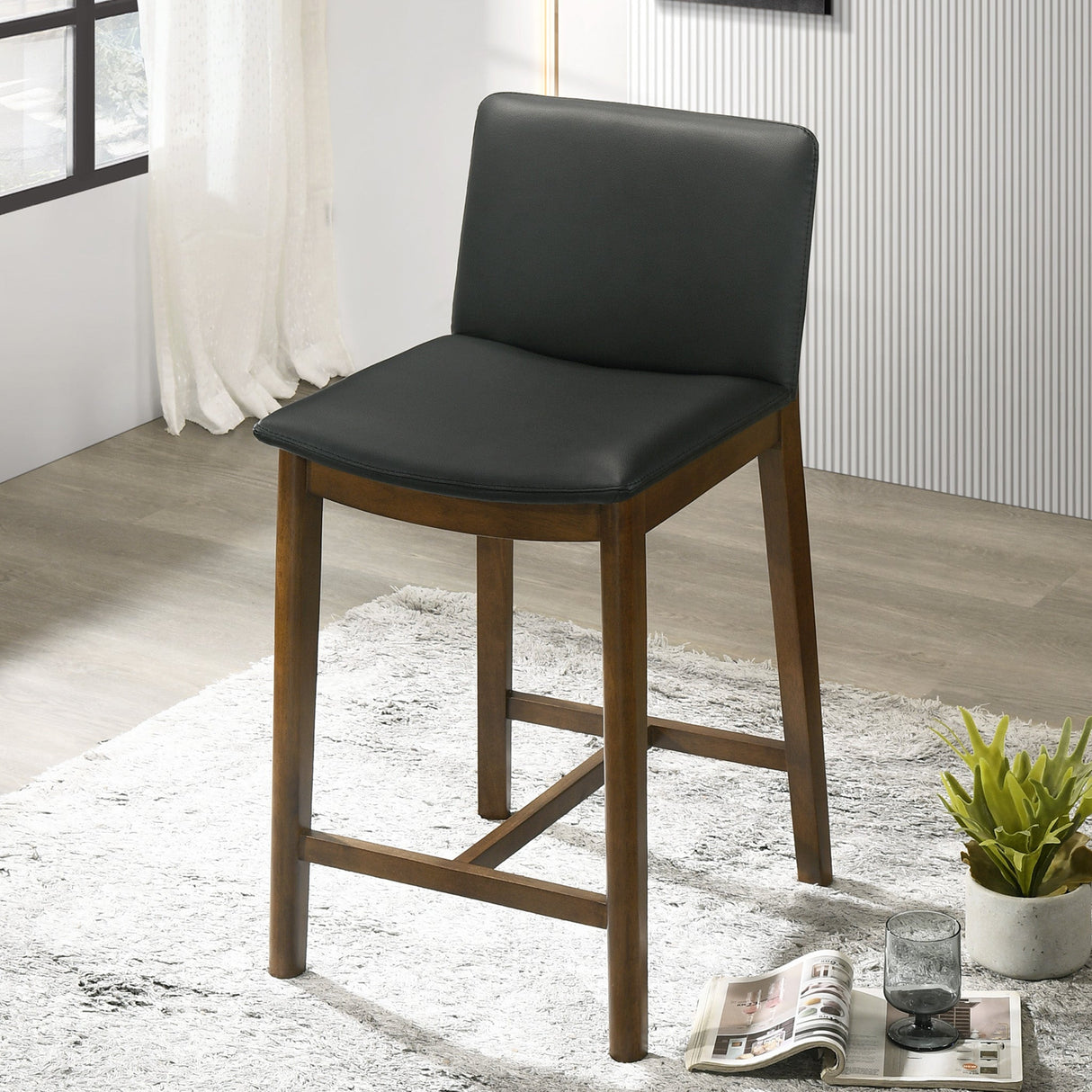Shannon Counter Chair In Black Vegan Leather by Ashcroft Imports at Eve Furniture
