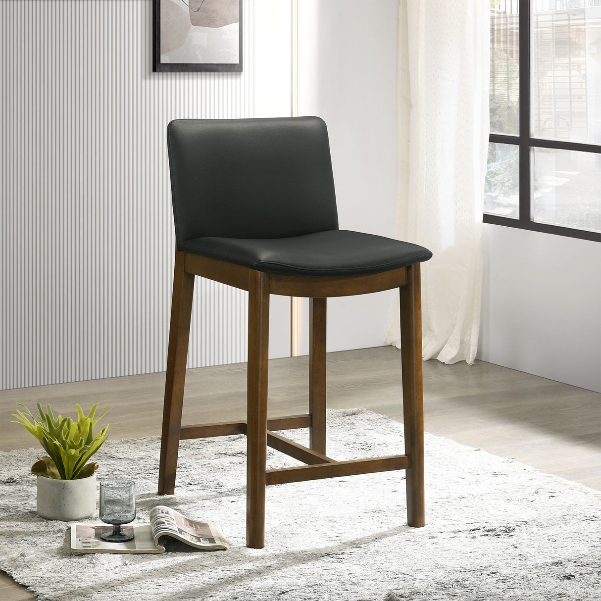 Shannon Counter Chair In Black Vegan Leather by Ashcroft Imports at Eve Furniture