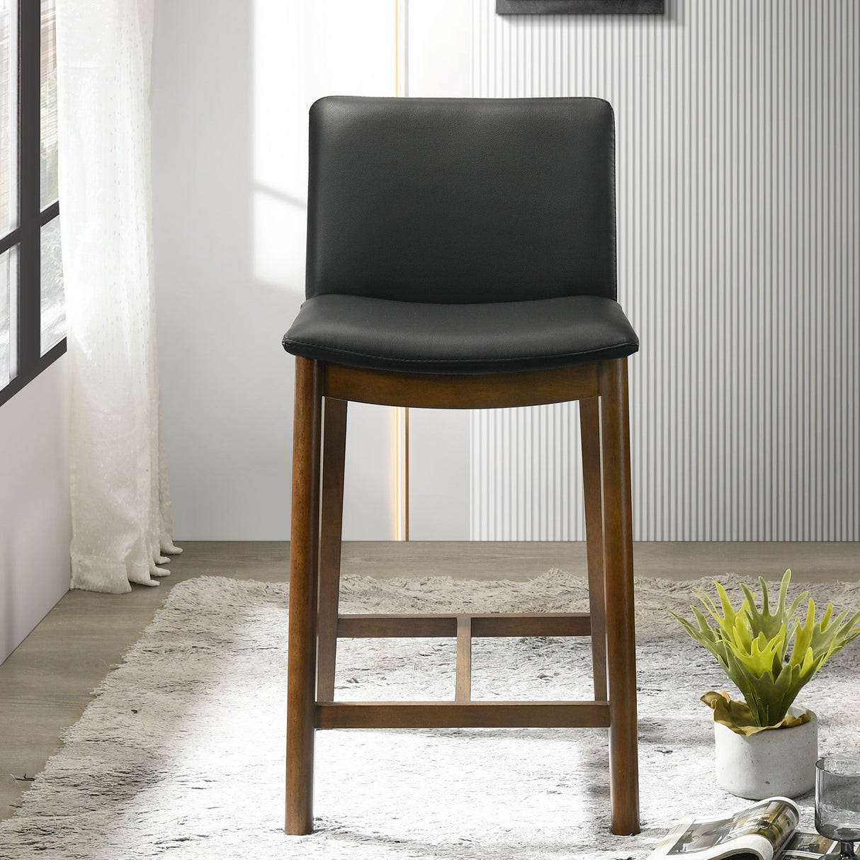Shannon Counter Chair In Black Vegan Leather by Ashcroft Imports at Eve Furniture