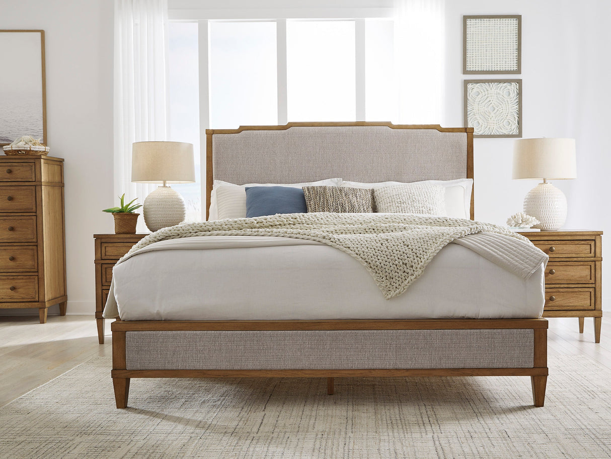 Sharlance Light Brown King Upholstered Panel Bed by Ashley at Eve Furniture