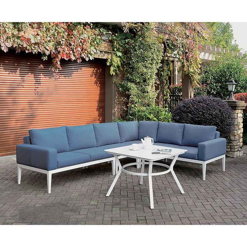 Sharon White/Blue Outdoor Sectional by Furniture of America at Eve Furniture