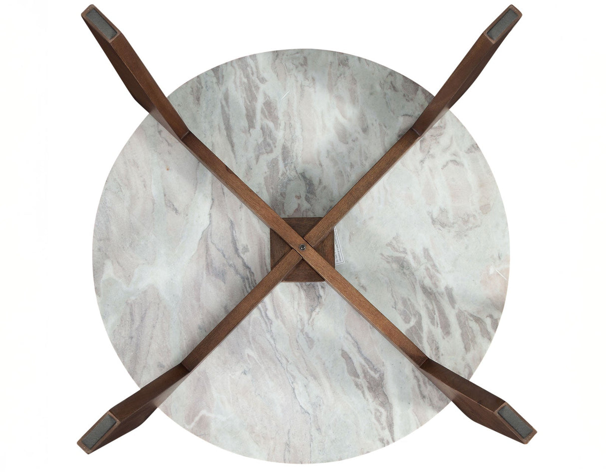 Shavon 32″ Toronto Brown Round Marble Coffee Table by Steve Silver at Eve Furniture
