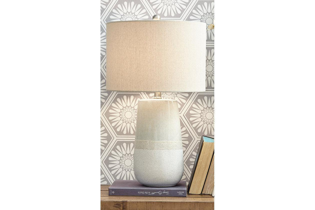 Shavon Beige/White Table Lamp by Ashley at Eve Furniture