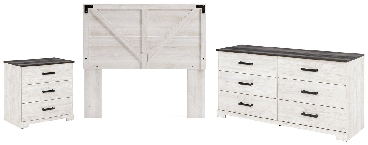 Shawburn Full Panel Headboard Bed with Dresser and 2 Nightstands in Whitewash by Ashley at Eve Furniture