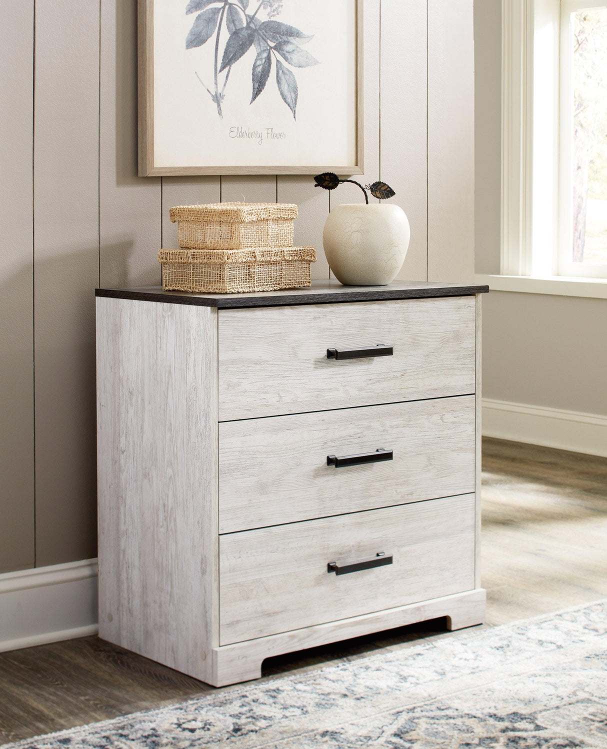 Shawburn Full Panel Headboard Bed with Dresser and 2 Nightstands in Whitewash by Ashley at Eve Furniture