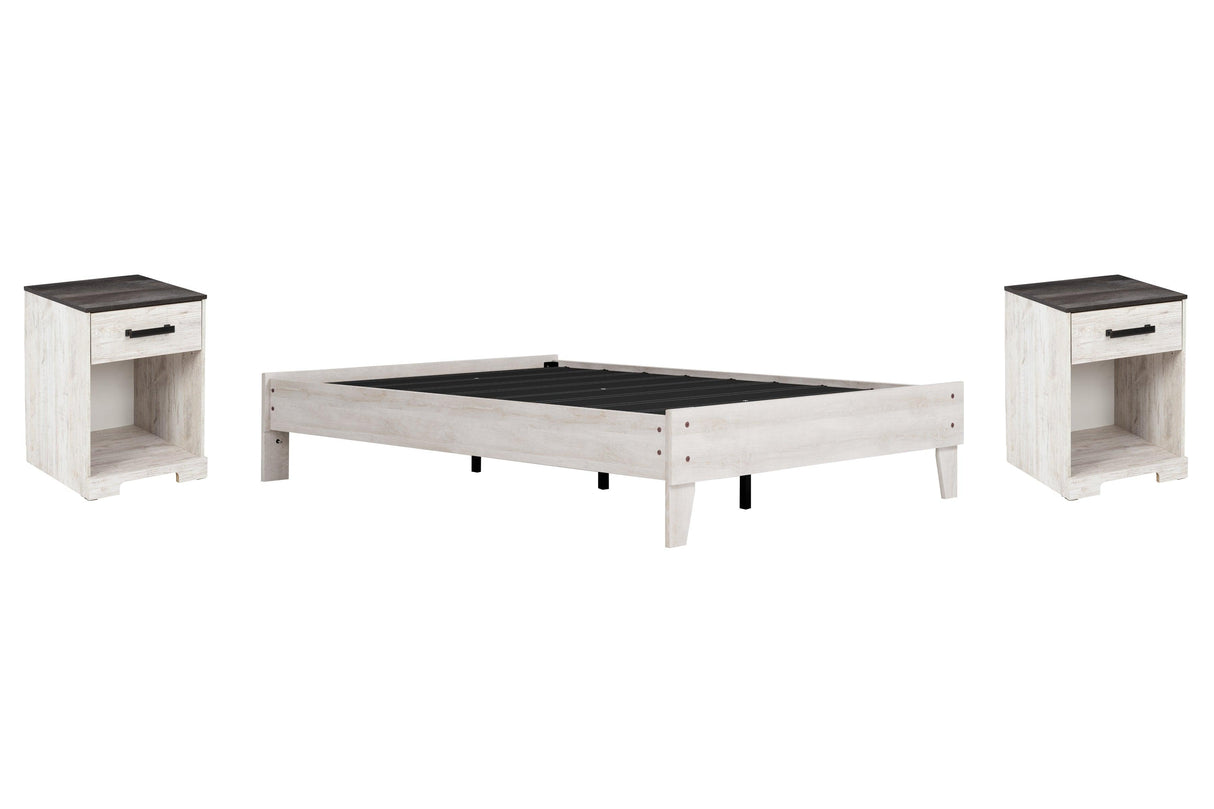 Shawburn Full Platform Bed with 2 Nightstands in Whitewash by Ashley at Eve Furniture