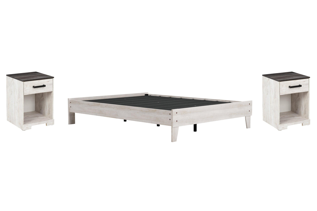 Shawburn Queen Platform Bed with 2 Nightstands in Whitewash by Ashley at Eve Furniture