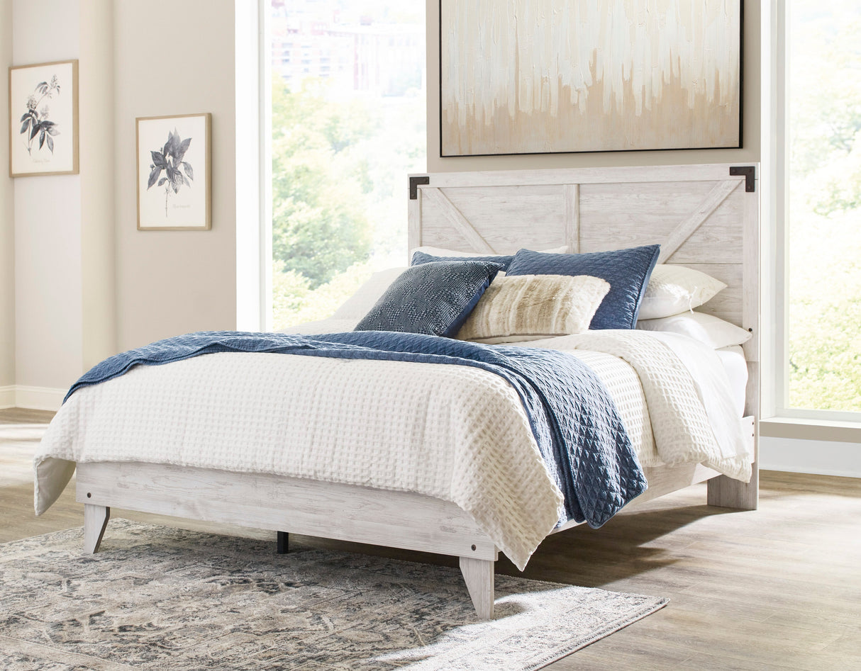 Shawburn Whitewash Crossbuck/Charcoal Gray Platform Bedroom Set by Ashley at Eve Furniture