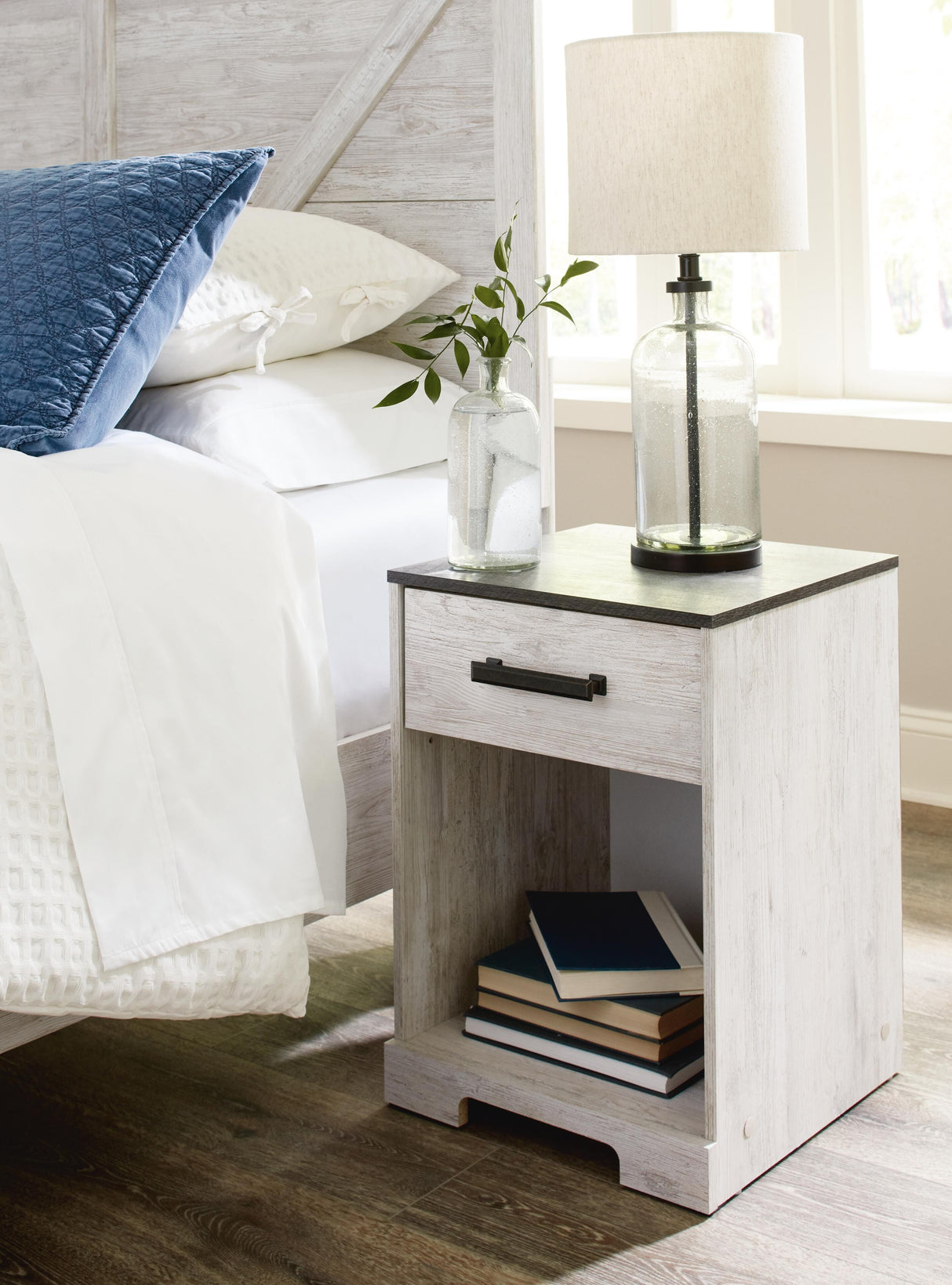 Shawburn Whitewash/Charcoal Gray Nightstand by ASHLEY FURNITURE at Eve Furniture
