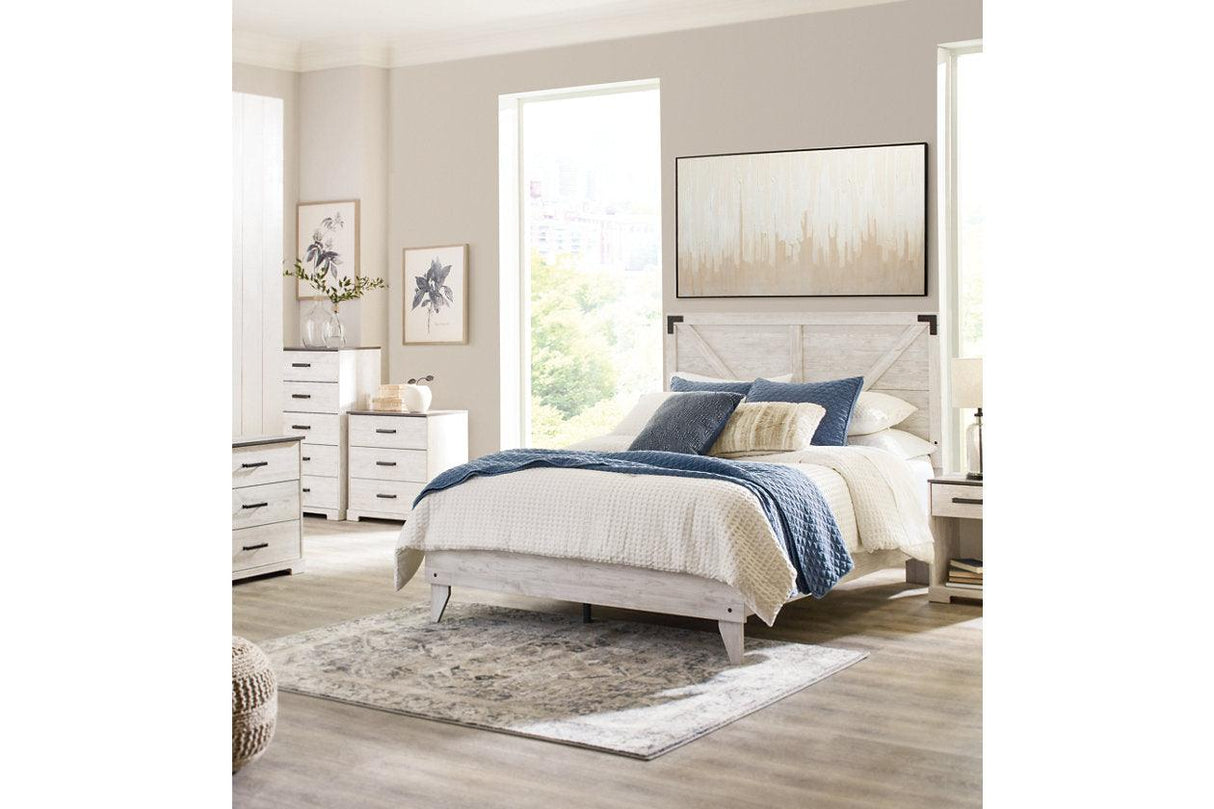 Shawburn White/Dark Charcoal Gray Queen Crossbuck Panel Platform Bed by Ashley at Eve Furniture