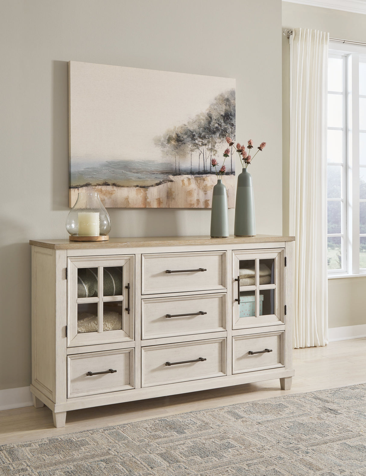 Shaybrock Antique White/Brown Panel Bedroom Set by Ashley at Eve Furniture