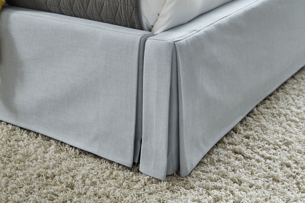 Shelby California King Skirted Footboard Storage Panel Bed in Sky by Modus Furniture at Eve Furniture