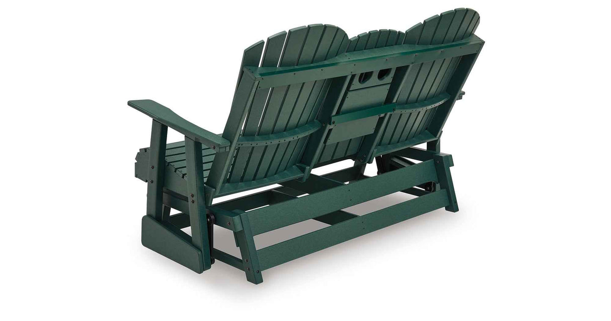 Shell Beach Green Outdoor Loveseat Glider by Ashley at Eve Furniture