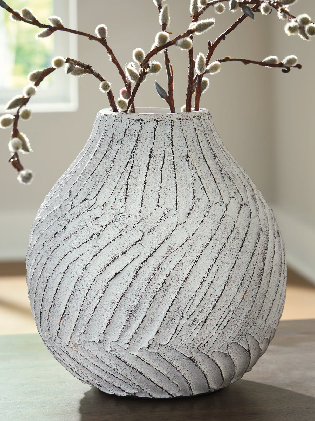 Shelvie Distressed White Vase by ASHLEY FURNITURE at Eve Furniture