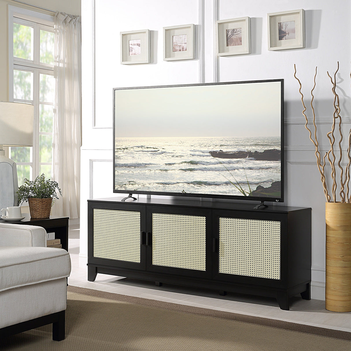 Sheridan 4-Piece Set: Bookcase, TV Stand, Sideboard, End Table in Black by Manhattan Comfort at Eve Furniture