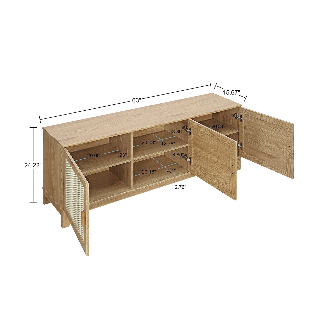 Sheridan 4-Piece Set: Bookcase, TV Stand, Sideboard, End Table in Nature by Manhattan Comfort at Eve Furniture