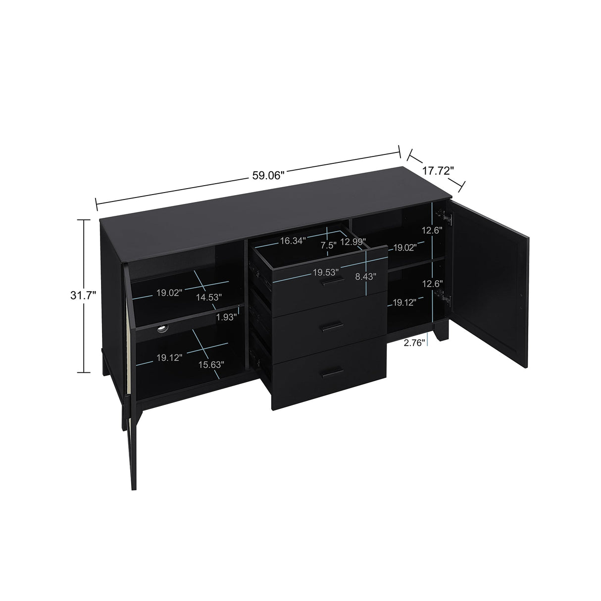 Sheridan Sideboard Cabinet in Black by Manhattan Comfort at Eve Furniture