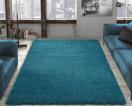 Cozy Solid Turquoise Shaggy Area Rug - 8X10