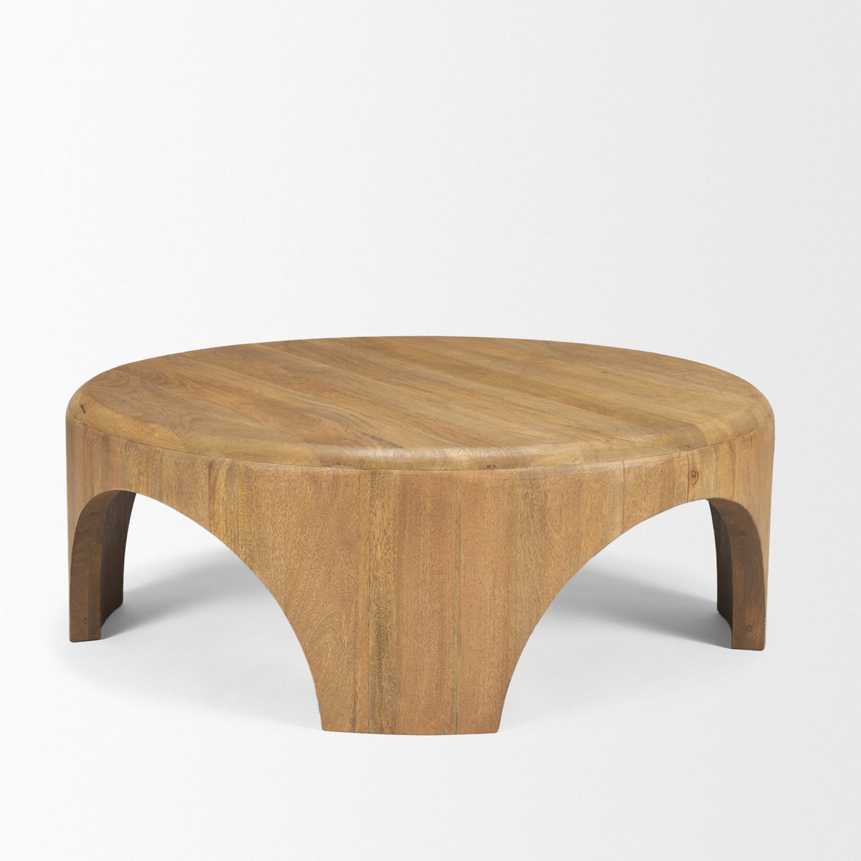 Shima Round Light Brown Wood W/Arched Legs Coffee Table by Mercana at Eve Furniture