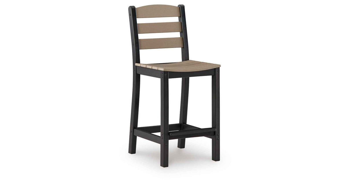 Shoreline Beach Black/Beige Outdoor Counter Table and 2 Barstools by Ashley at Eve Furniture