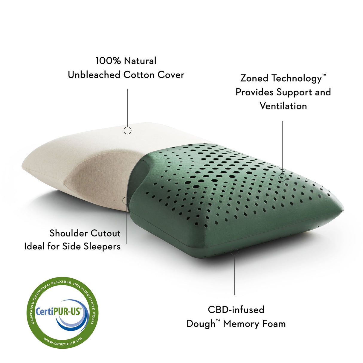 Shoulder Zoned Dough Cbd Oil Queen Pillow by Malouf at Eve Furniture