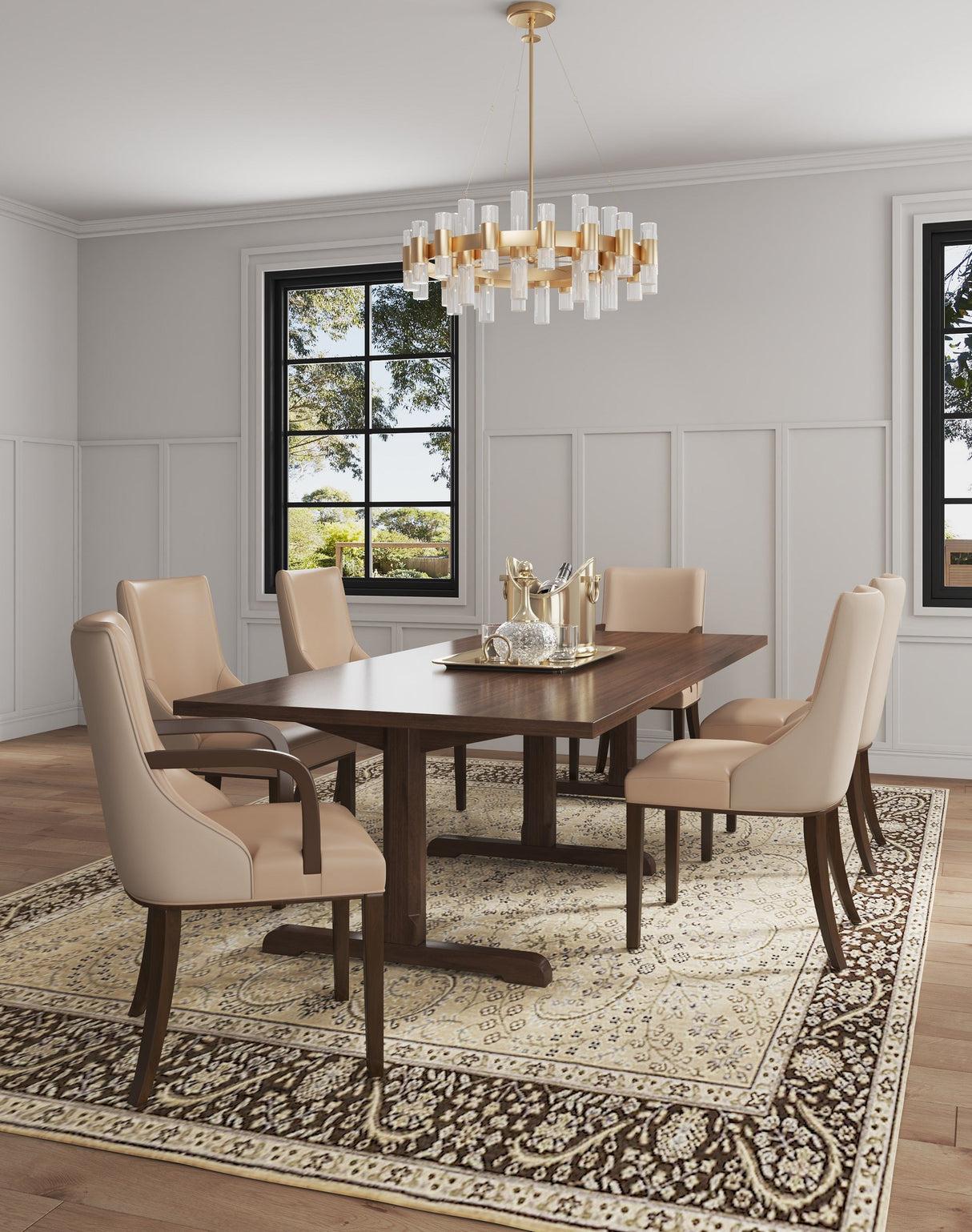 Shubert 6-Piece Faux Leather and Velvet Dining Chair Set in Tan by Manhattan Comfort at Eve Furniture