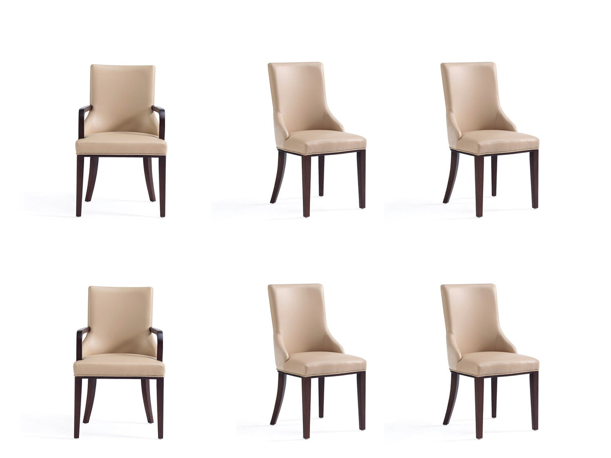 Shubert 6-Piece Faux Leather and Velvet Dining Chair Set in Tan by Manhattan Comfort at Eve Furniture
