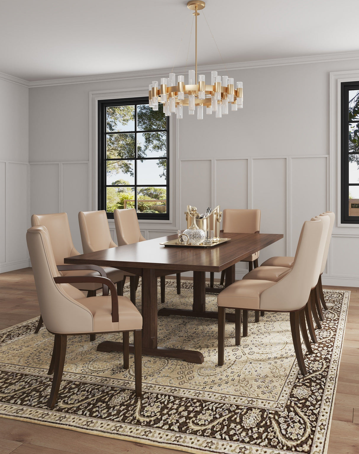Shubert 8-Piece Faux Leather and Velvet Dining Chair Set in Tan by Manhattan Comfort at Eve Furniture