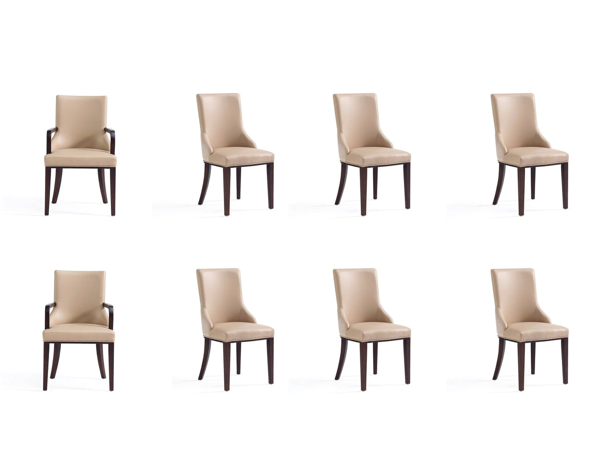 Shubert 8-Piece Faux Leather and Velvet Dining Chair Set in Tan by Manhattan Comfort at Eve Furniture