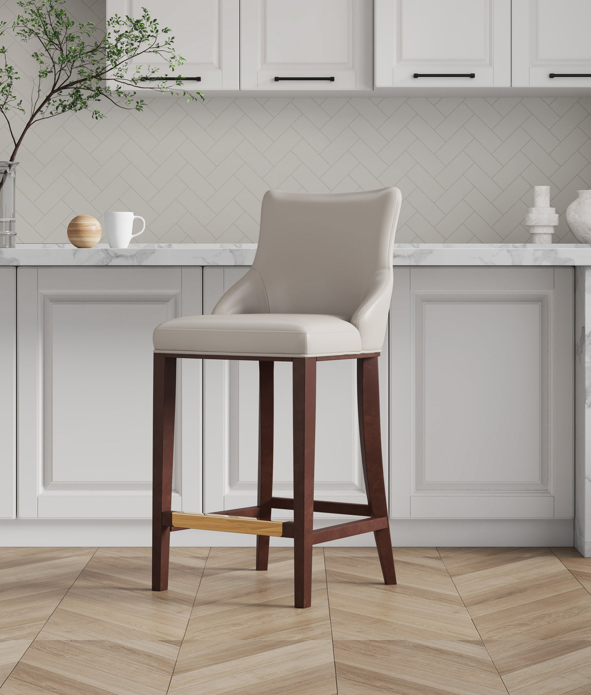Shubert Barstool in Light Grey by Manhattan Comfort at Eve Furniture