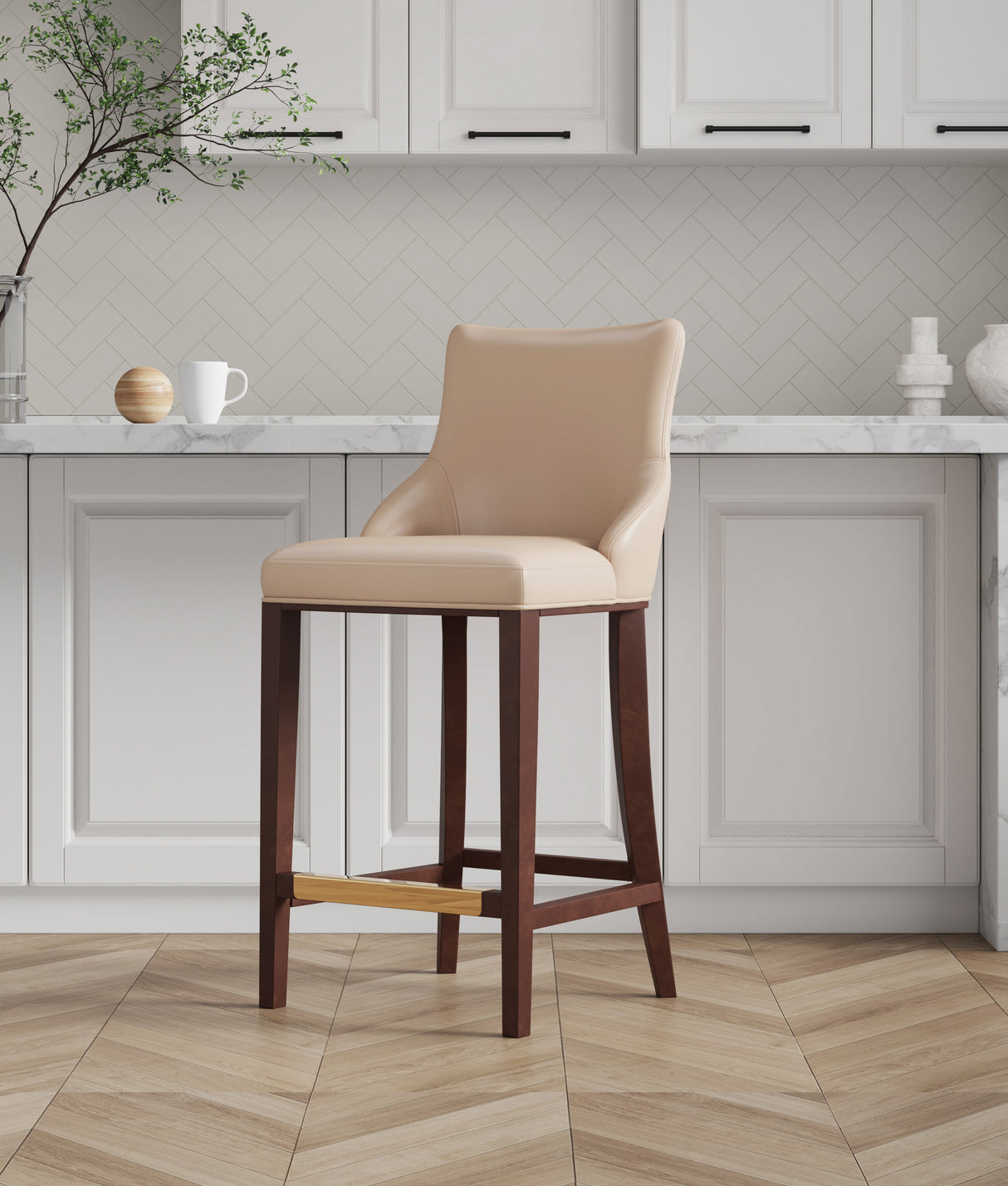 Shubert Barstool in Tan by Manhattan Comfort at Eve Furniture