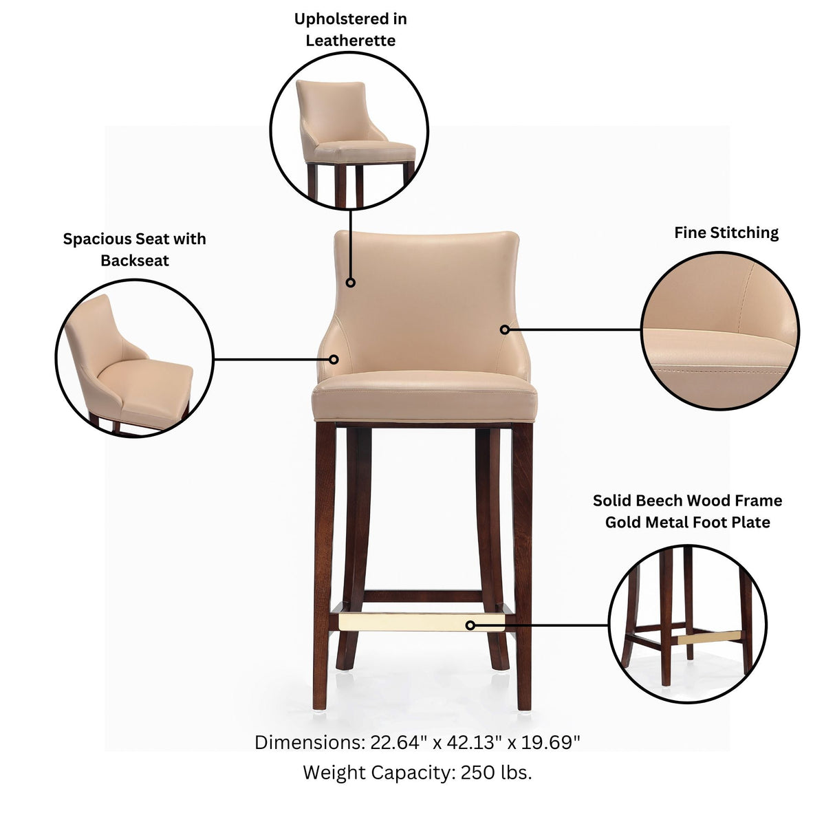 Shubert Barstool in Tan (set of 3) by Manhattan Comfort at Eve Furniture